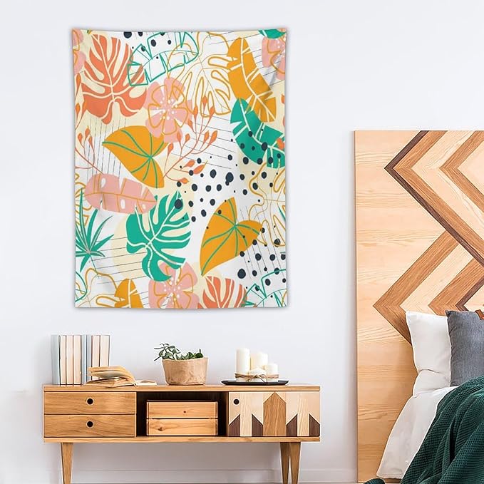 ICMOLYYENLO Tropical Palm Leaves Wall Tapestry, Wall Art for Room Decoration Beautiful Wall Hanging for Bedroom Living Room Dormitory Apartment 60x60 Inch