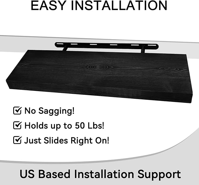 BGMG Wood Floating Shelves 24 inch, Wide Rustic Wooden Wall Shelves for Bathroom Living Room Bedroom Kitchen Farmhouse Set of 2-24x 6.7 x1.25 inch- Black