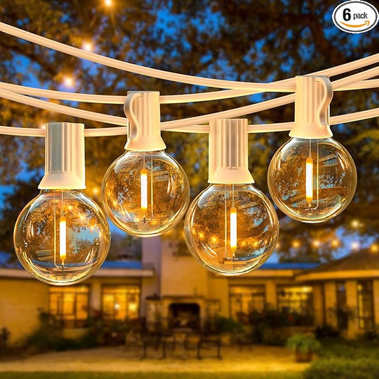 50FT LED G40 Globe String Lights White, Shatterproof Outdoor Patio String Lights 2200K with 50+2 Dimmable Edison Bulbs, Backyard Outdoor Hanging Lights, Bistro Waterproof for Balcony Party Wedding