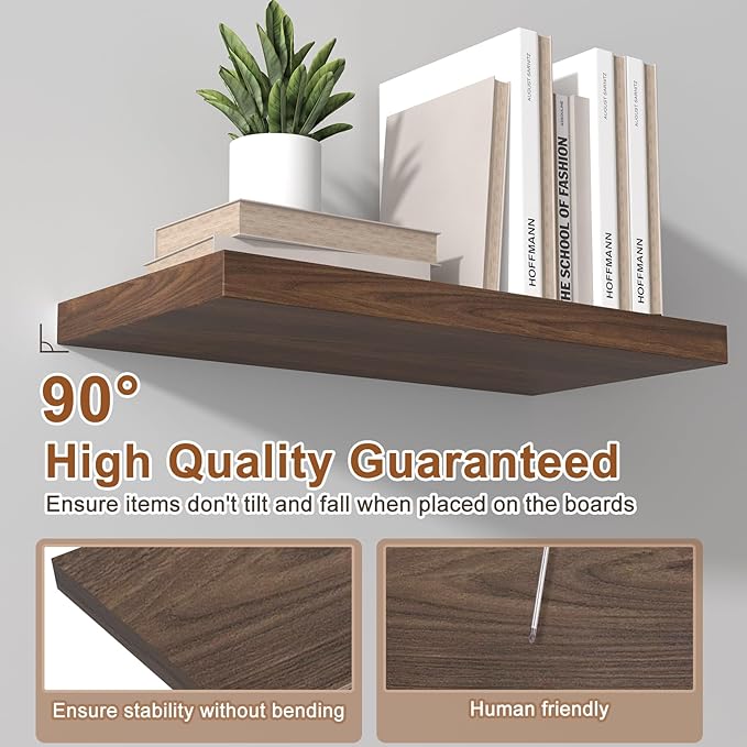 12 Inch Deep Floating Shelves for Wall 3 Pack Floating Shelves Large Storage Space Wall Mount Shelf for Living Room Kitchen Bathroom 36" W x 12" D x 1.2" H Rustic Brown