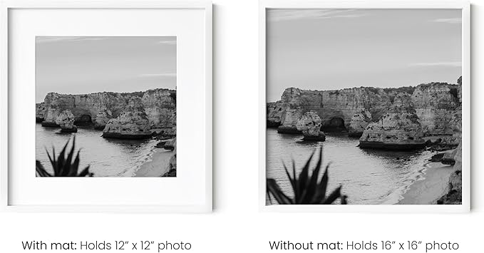 HAUS AND HUES 16x16 White Metal Picture Frames Matted to 12x12 - Features Premium Aluminum & Hanging Hardware, Shatterproof Plexiglass - Ideal for Home, Room, Office (16x16 in, White, Set of 3)