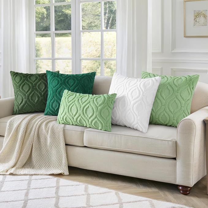 decorUhome Throw Pillow Covers 24x24 Inch Set of 2, Soft Plush Decorative Faux Fur Forest Elf Solid Couch Pillow Covers, Accent Farmhouse Neutral Square Euro Pillow Cases for Sofa Bed Living Room