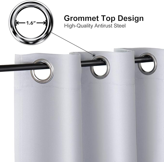 ChrisDowa Grommet Room Darkening Curtains for Bedroom and Living Room - 2 Panels Set Thermal Insulated Blackout Curtains (Greyish White, 52W x 72L)