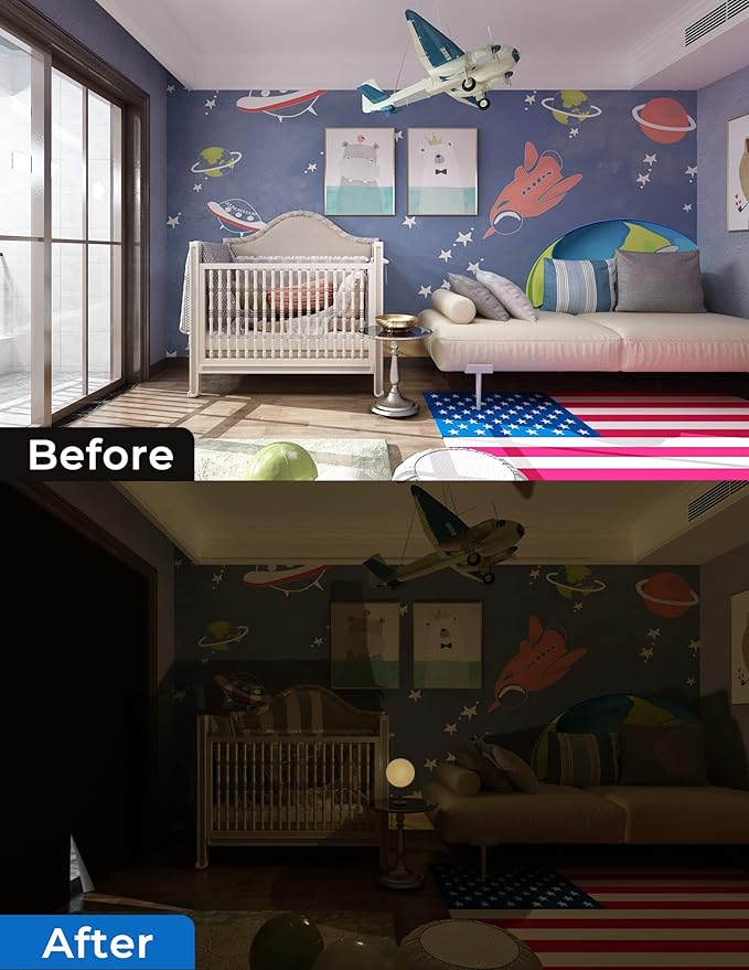 Sumobaby Blackout Curtains for Bedroom 54"x70"Portable Black Out Window Cover with Heat-Resistant Hook&Loop Tape,100% Blackout Shades No Drill Blinds for Windows DIY Cut Fit for Nursery,TV Room(Black)