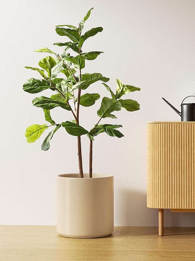 LE TAUCI 12 Inch Pots for Plants, Ceramic Large Plant Pot for Indoor Plants, Mid-Century Modern Flower Planter Pots with Drainage Hole and Removable Plug, Round Planter Pot, Reactive Glaze Cloud Cream