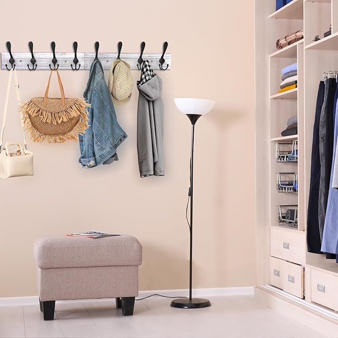IBosins Wall Mounted Coat Rack, 31.4'' Long, Rustic Wood & Aluminum Coat Rack with 8 Black Tri-Hooks for Coat, Bag, Towel, Key, Hat, Umbrella