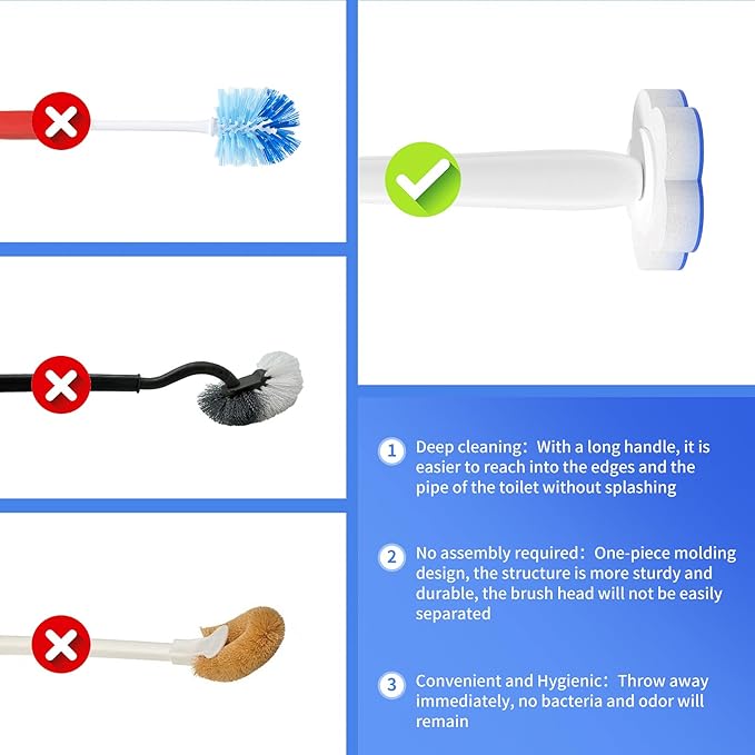 Disposable Toilet Bowl Brush with 40 Toilet Wand Refills, Toilet Bowl Cleaner Wands, Toilet Cleaning System Starter Kit