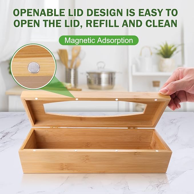 Individual Storage Bag Organizer for Kitchen Drawer, Bamboo with Foil and Plastic Wrap Organizer for Kitchen Organizers and Storage, for Gallon, Quart, Sandwich, Snack