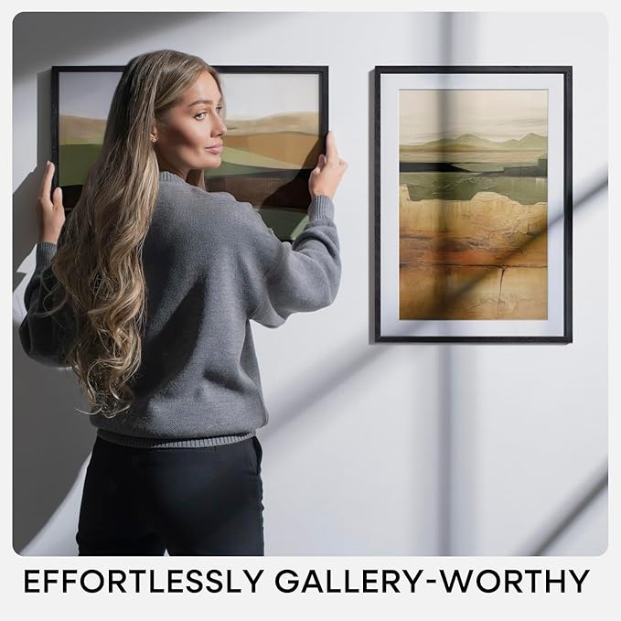 Homeforia Oak Wooden Poster Frame, 27x40, Black, Matted, Wall Mount, Modern Style, Set of 1