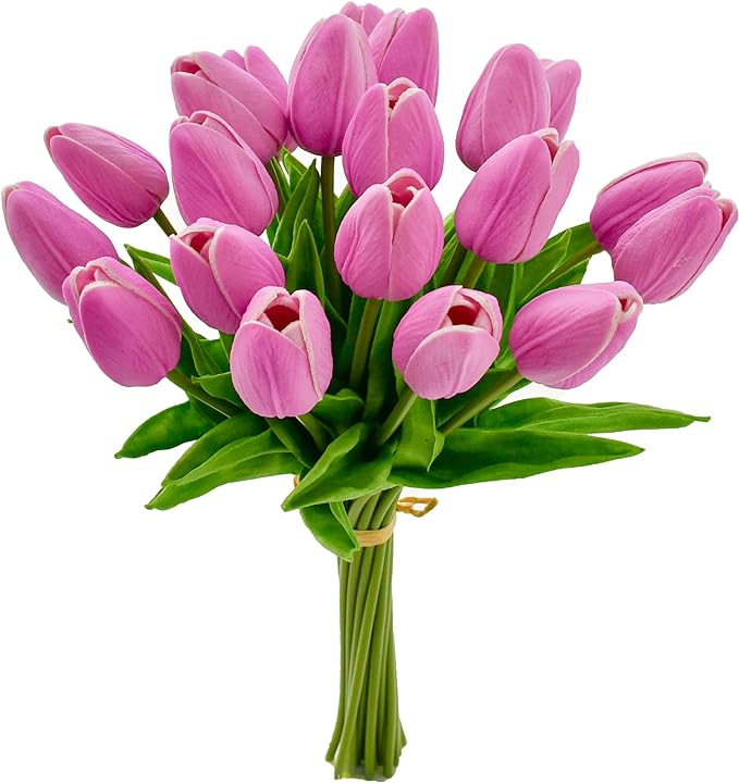 Mandy's Artificial Tulips 20 Stems Lavender PU Faux Flowers for Wedding Home Decor 13.5 Inch