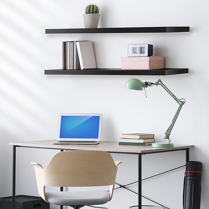 Sorbus Floating Shelves for Wall - 35 Inch Long Bathroom Shelves, Wall Decor for Bedroom, Kitchen, Living Room & Book Storage - Mounted Floating Shelf with Invisible Brackets (Black, 2 Pack)