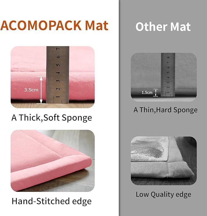 ACOMOPACK Baby Play Mat for Floor,1.3" Thick Memory Foam Area Rug for Living Room,Soft Velvet Crawling with Non-Slip Bottom for Kid,Toddler,39"×59" Tummy Time Nursery Rugs,Yoga（Pink）