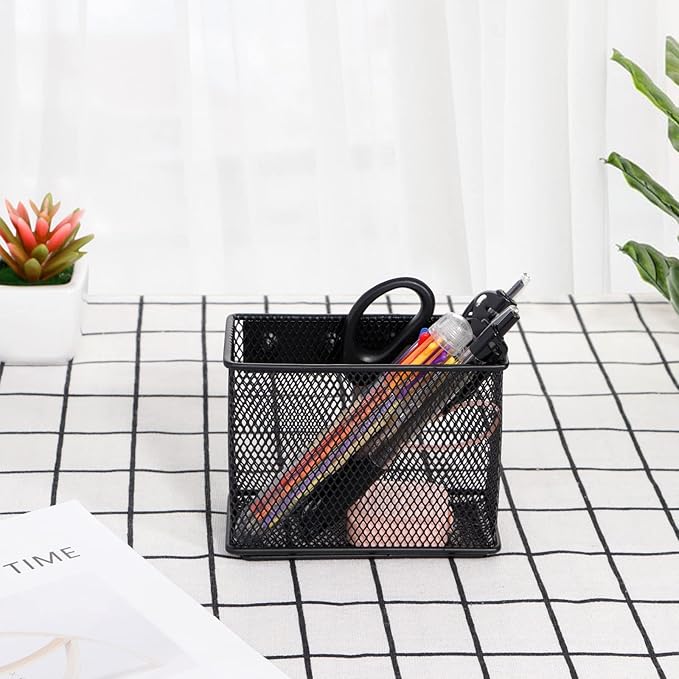 4.5'' × 2.2'' × 3.5'' Magnetic Basket for Whiteboard Black Magnetic Basket for fridge, Magnetic Locker Organizer Holder with 4 Strong Magnets, Magnetic Holder for Refrigerator Locker,