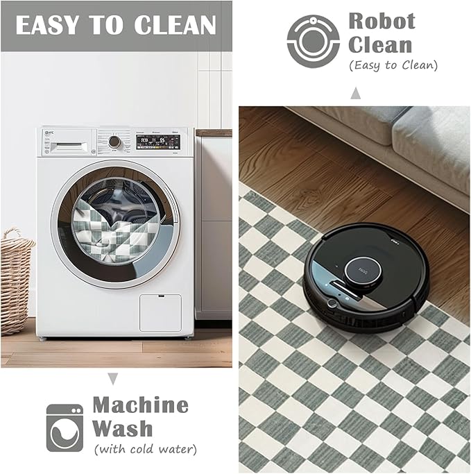 jinchan Runner Rug 2x6 Hallway Washable Modern Checkered Geometric Lattice Kids Bedroom Rug Indoor Floor Cover Non Slip Soft Carpet for Nursery Room Kitchen Laundry Room Home Grey