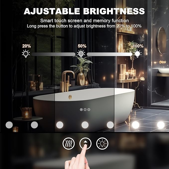 Hasipu LED Bathroom Mirror with Lights, 84" x 40" Hollywood Wall-Mounted Bathroom Mirror with 34 Dimmable Bulbs, 3 Colors Modes, Touch Control, Anti-Fog, Memory Function, Shatter-Proof, ETL Listed