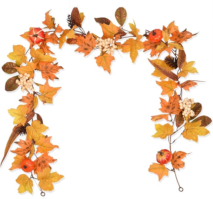 DearHouse Fall Maple Leaves, 6ft Artificial Autumn Foliage Thanksgiving Decor for Home, Wedding, Fireplace, Party, Christmas (Yellow&Brown)