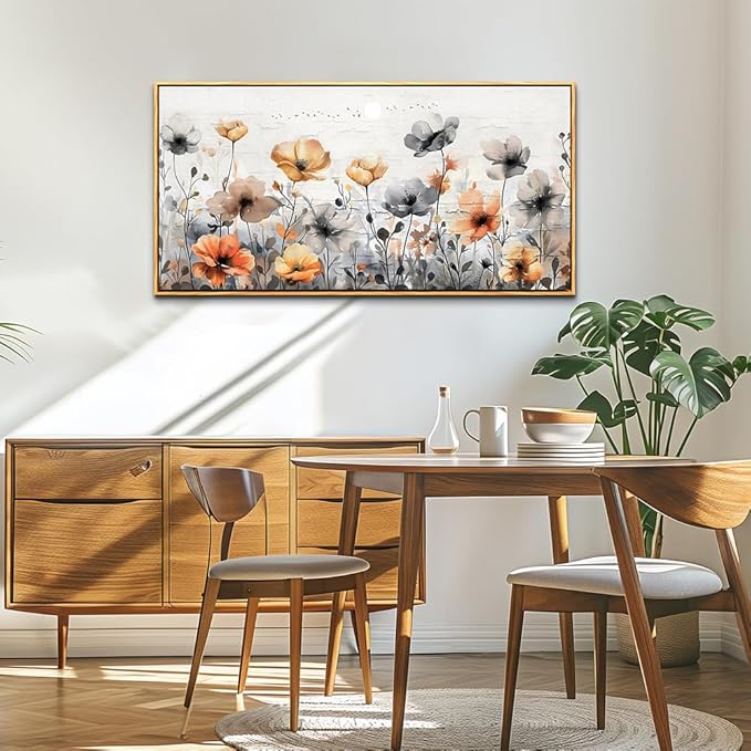 ZUITINGHUA Large Wood Framed Wall Decor For Living Room Canvas Wall Art For Office Modern Wall Decorations For Bedroom Flowers Landscape Paintings Farmhouse Pictures Artwork Home Decor 24x48 In