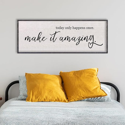 Today Only Happens Once Make It Amazing Wall Decor 40"X15" Quote Inspirational Motivational Sign Wood Frame Wall Art (Black)