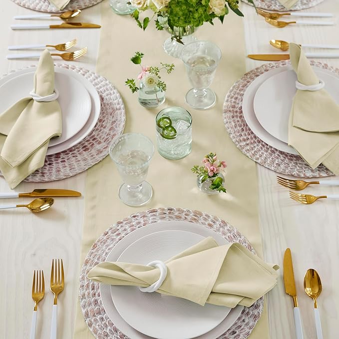 Solino Home Linen Birch Table Runner 48 Inches - 100% Pure Linen Short Table Runner 14 x 48 Inch Ideal for Dresser and Coffee Tables - Fall, Autumn, Thanksgiving - Fete