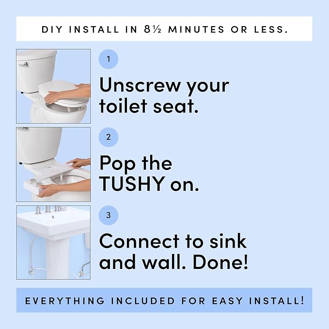 TUSHY 3.0 Spa Cool to Warm Water Bidet Attachment. Easy Universal Toilet Seat Install, Requires Sink Connection for Temperature Control. Fresh Self-Cleaning Clean Water, Noir/Gold