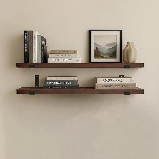 CONSDAN Floating Shelves for Wall Mounted Book Shelf Hanging Shelves Floating Bookshelf for Bedroom, Bathroom, Living Room, Kitchen USA Grown Solid Hardwood, Dark Maple 60x7.5x1.5 in (Set of 2)