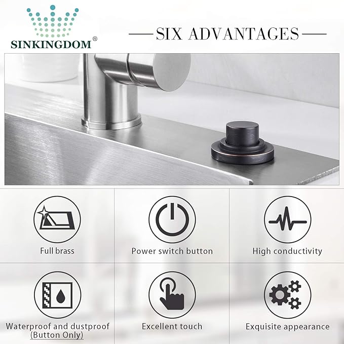 SinkTop Air Switch Kit (Long Full Brass Button) for Disposal, Dual Outlet, (Oil Rubbed Bronze)