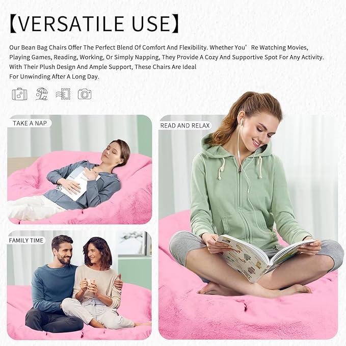Bean Bag Chair for Adults 4FT,Soft Removable Cover for Teens/Girls Bedroom,Fluffy Giant Round Floor Beanbag Lounger Chairs (No Filler,Pink)