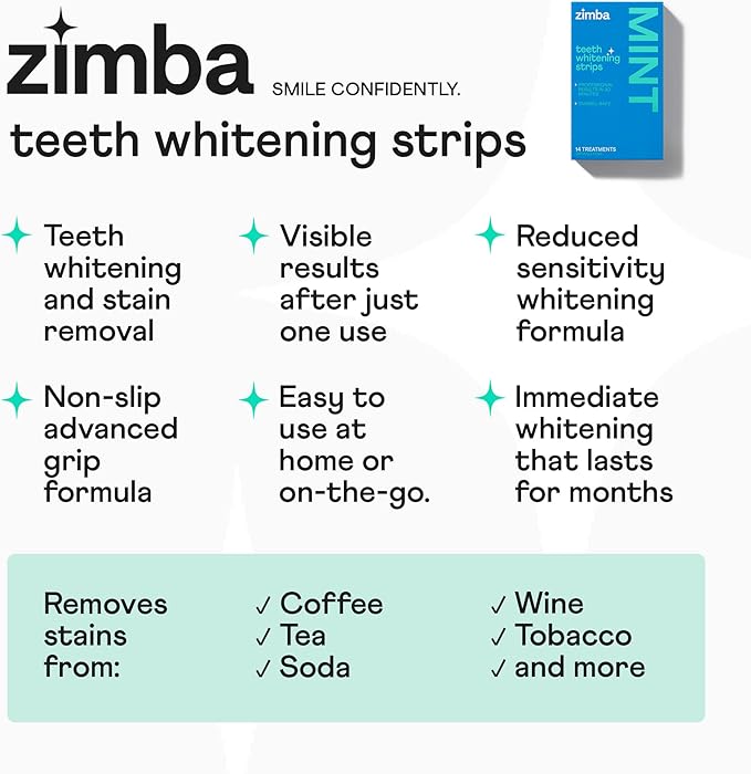 Zimba Teeth Whitening Strips 3-Pack Sampler Bundle | Watermelon, Cherry, Mint | Vegan Whitening Strips, Enamel Safe Teeth Whitening, Hydrogen Peroxide Tooth Whiteners