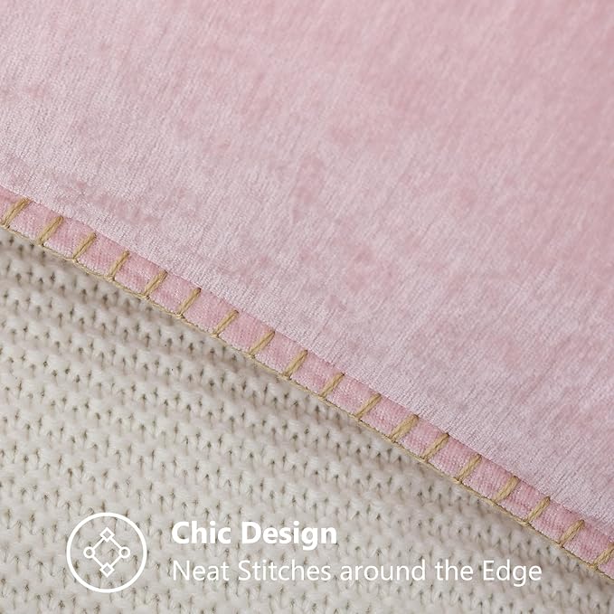 decorUhome Chenille Soft Throw Pillow Covers 22x22 Set of 2, Farmhouse Velvet Neutral Decorative Euro Pillow Covers with Stitched Edge for Couch Sofa Bed Home Decor, Blush Pink
