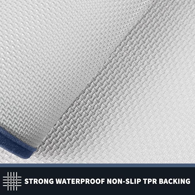 PURRUGS Dirt Trapping Door Mat 24" x 60", Non-Slip/Skid Machine Washable Entryway Rug, Shoes Scraper, Area Rug, Super Absorbent Welcome Mat for Muddy Wet Shoes and Paws, Light Blue & Navy
