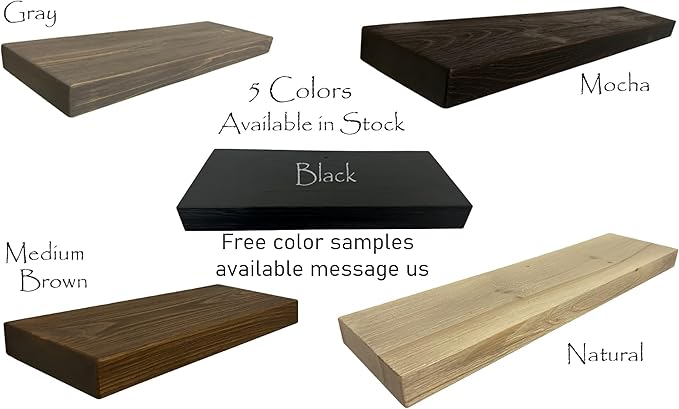 joelsantiques 60 Inch Wooden Floating Shelves for Wall - 60x8x2 in - Made of Natural Wood - Long Wall Shelves for Bedroom - Perfect for Living Room, Kitchen - Made in USA - Black