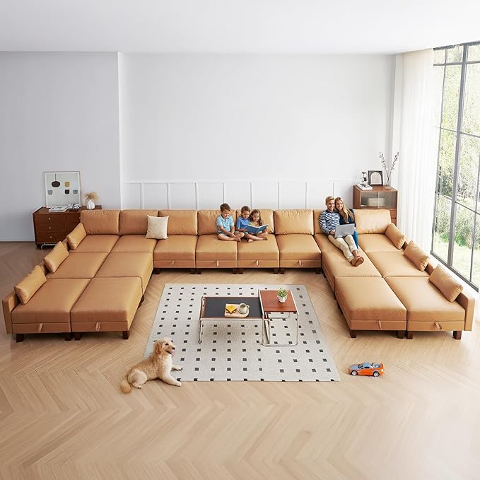 Large Modular Sofa Couch, 248'' Sectional Couch, Living Room Sets with Storage, 16 Seats Sets for House, Office,Villa, Tan