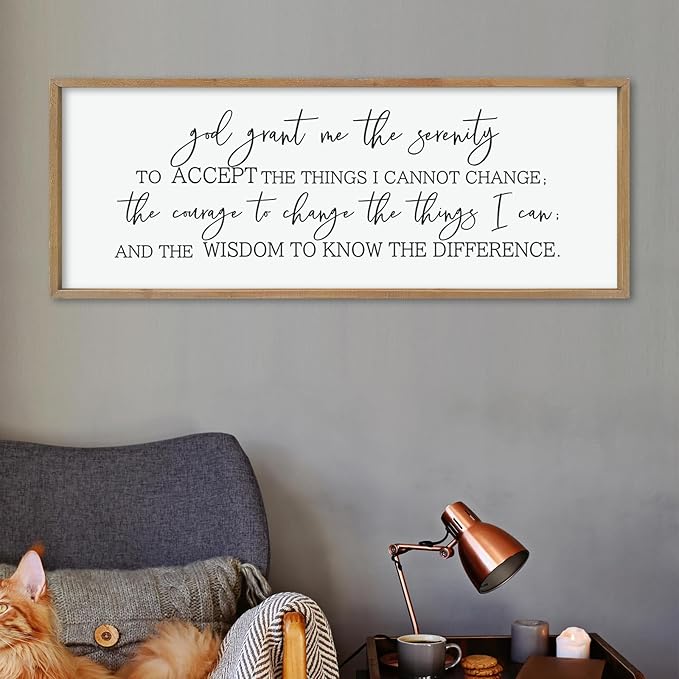 LuZhiQiang God Grant Me Prayer Wall Decor Art 40"×15" Serenity Prayer Bible Verse Sign Scripture Large Wood Framed Wall Hanging (Wood)