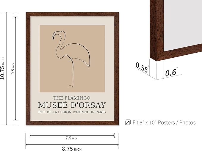 Poster Master Vintage Poster - Retro Minimalist Print - Gift for Artist, Housewarming - Flamingo, Line Drawing, Sketch, Abstract - Wall Decor for Living Room, Bedroom, 11x14 Brown Framed