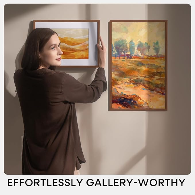 Homeforia A2 Picture Frame Brown, High End Dark Oak 16.5 x 23.4 Wooden Poster Frame Matted to 11.7 x 16.5 Photo, A2 Walnut Wood Frame with Mat A3, 16.5 x 23.5 Frame, Tempered Glass, Wall Kit, Set of 1