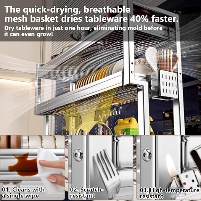 Kitchen Sink Rack Sink Above The Dish Drain Dish Washing Rack Stainless Steel Multifunctional Dish Storage Rack,Over The Sink Drying Rack for Dishes(2,85cm/33.5in)