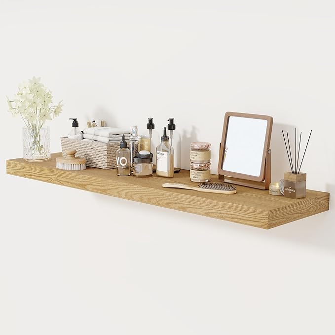 Floating Shelves 48 Inch Long, 12 Inch Deep Floating Shelves for Wall, 48 x 12 Large Wall Shelves for Home Storage & Display, 2" Thicked Floating Shelf for Bedroom, Living Room, Oak Color, 1 Pack
