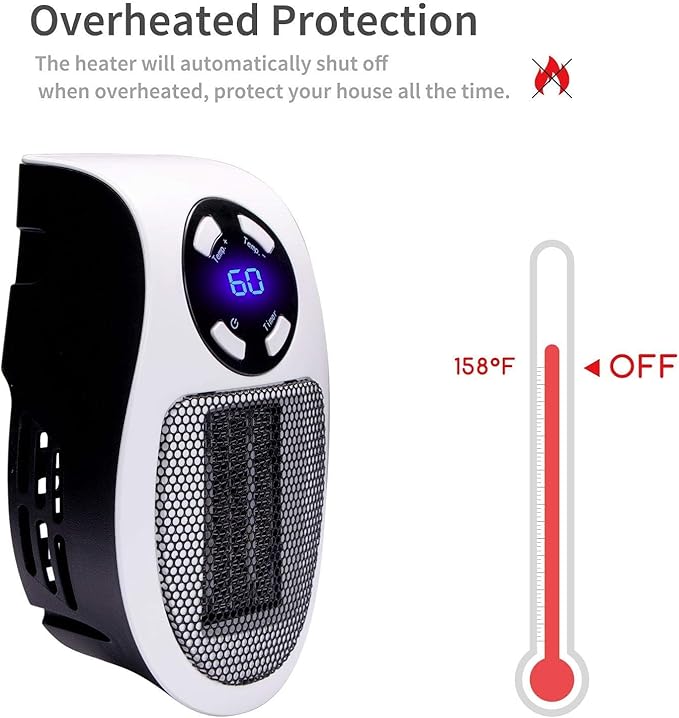 450W Programmable Space Heater, Remote Wall Outlet Electric Space Heater as Seen on TV with Adjustable Thermostat and Timer and Led Display, Compact for Office Dorm Room, 2 Pack