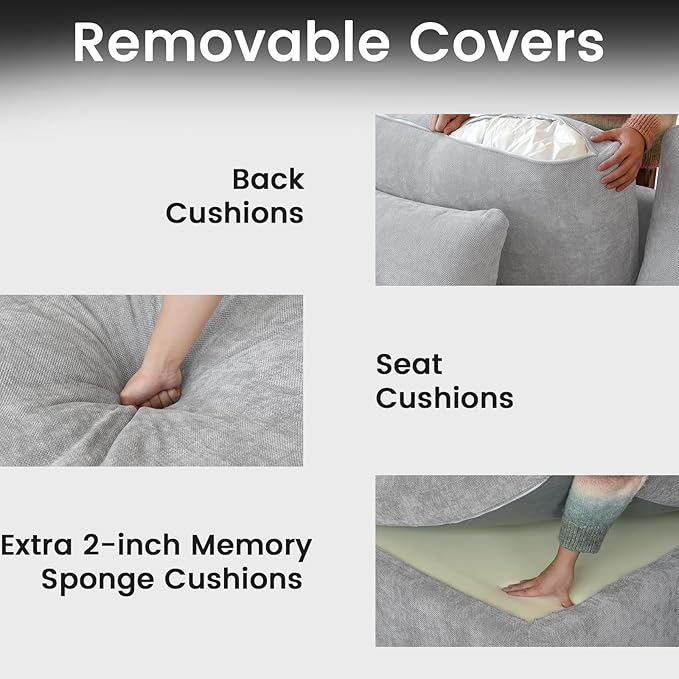 JACH Sectional Couches for Living Room, Cloud Sectional Couch with Deep Seat, Love Seat Modular Sofa with Chaise, Covers Removeable & Washable, Sofas Furniture for Living Room, Light Grey