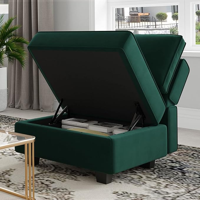 Belffin Modular Sectional Sofa U Shaped Sectional Couch with Reversible Chaises Velvet Modular Sofa with Storage Seat Green