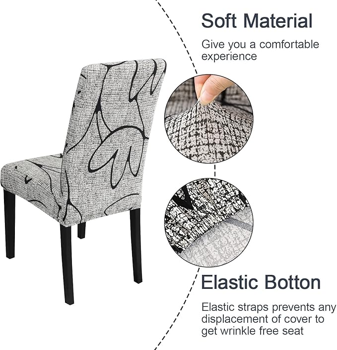 JQinHome Pattern Chair Covers for Dining Room Set of 4, High Stretch Removable Washable Parsons Chair Slipcover for Home Party Hotel Wedding Ceremony (4PCS, Lotus Gray)