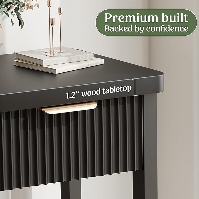 Lulive 51" Fluted Console Table for Entryway, Entryway Table with 3 Wooden Drawers, Farmhouse Behind Sofa Table for Living Room, Hallway, Couch, Foyer