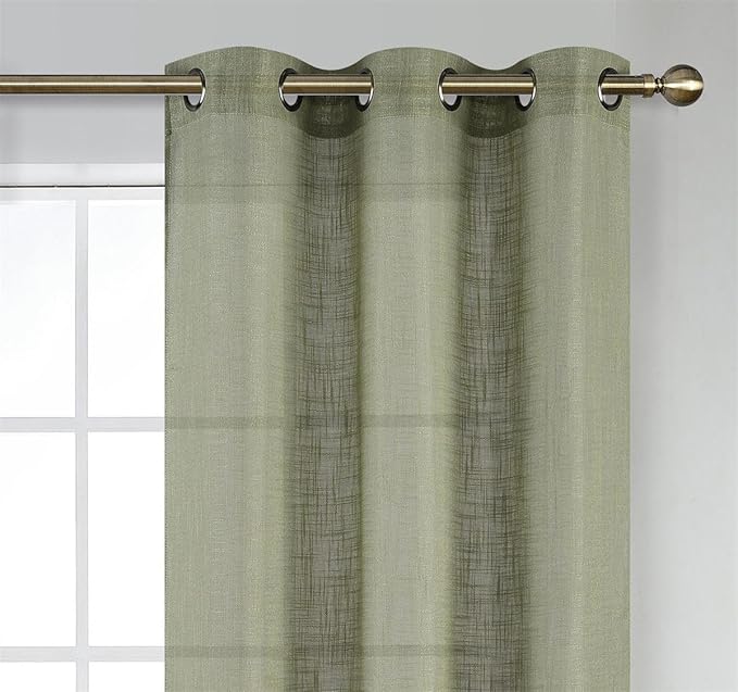 MIUCO Semi Sheer Curtains Poly Linen Textured Solid Grommet Curtains 63 Inches Long for Kitchen 2 Panels (2 x 37 Wide x 63" Long) Sage