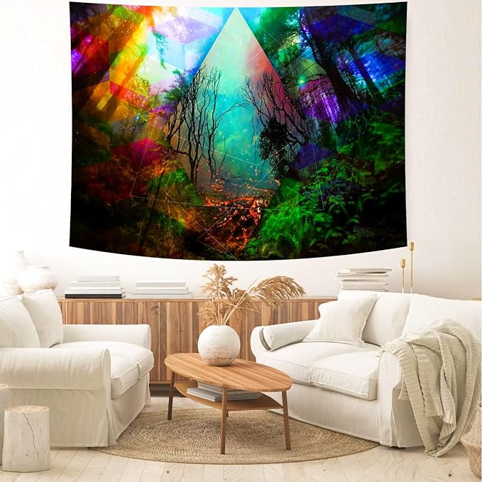 Delur Forest Tapestry Tree of Life Tropical Rainforest Tapestry Wall Hanging Colorful Nature Landscape Mystical Psychedelic Spiritual Headboard for Bedroom Living Room Home Decor (51.2" x 59.1")