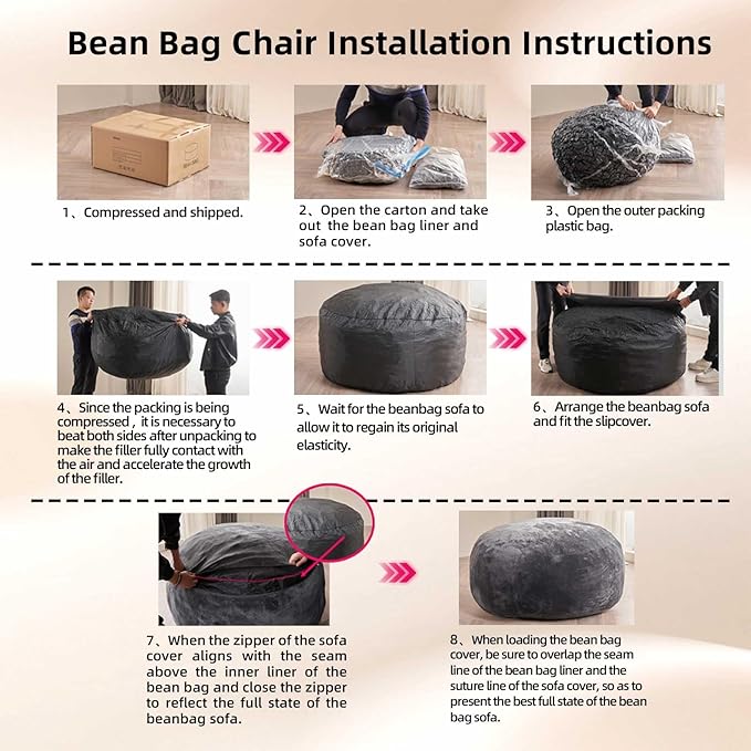 5FT，Big Bean Bag Chairs for Adults，Large beanbag with Filler Included，Memory Foam Material，Easy to Clean and Washable Corduroy Fabric，Suitable for Living Room and Bedroom (Coffee Color, 5 Foot)