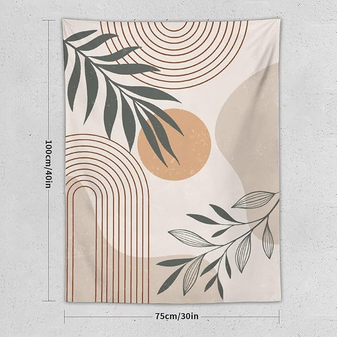 Abstract Boho Tapestry, Mid Century Tropical Tree Leaves Modern Geometric Arch Bohemian Botanical Tapestry, Home Aesthetic Wall Hanging Art Decor for Living Room Bedroom Dormitory 60x80 Inch