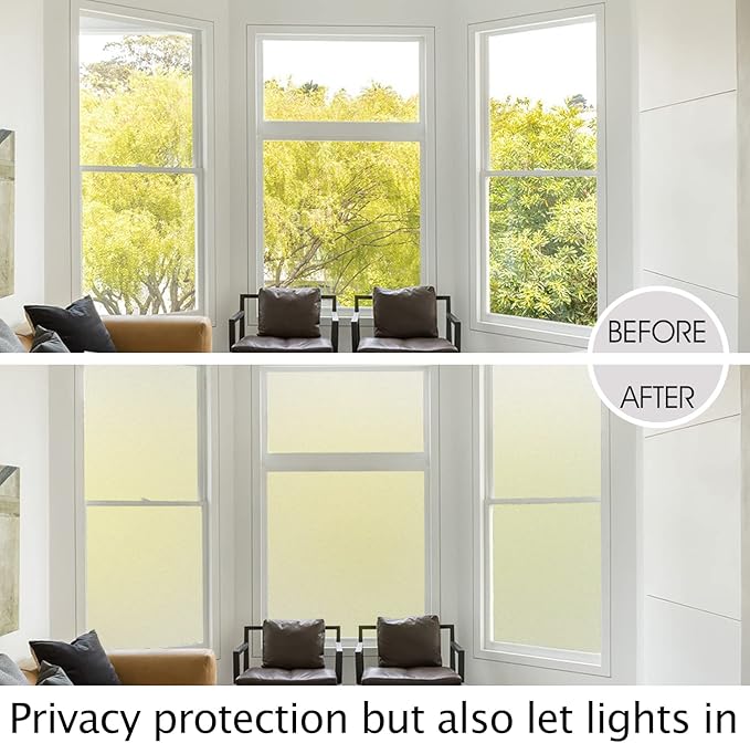 HIDBEA Frosted Window Privacy Film Heat Control UV Blocking, Static Cling Non-Adhesive Reusable Door coverings for Bathroom Home Office (Frosted 41.3 Inch x 13.1 Feet)