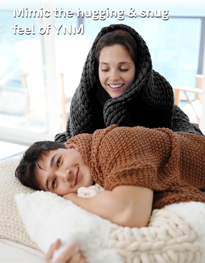 YnM Chunky Throw Blanket, Medium-Weight, Hand Knitted, Skin Friendly, Ventilated and Breathable, Machine Washable, Home Décor Piece for Couch, Sofa and Bed (Black, 60x80 Inch)