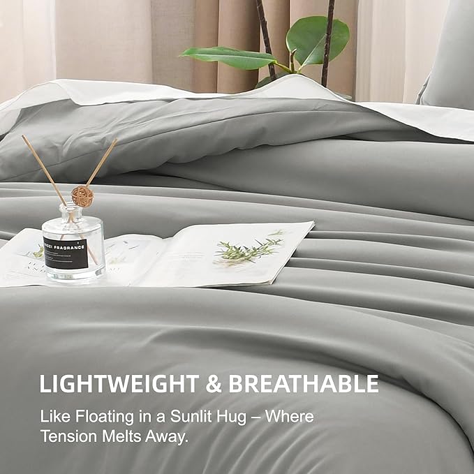 Litanika Comforters Medium Gray Super King Plus Size, 3 Pieces Lightweight Solid Bedding Set & Collections, All Season Fluffy Bed Set (128x120In Comforter & 2 Pillowcases)