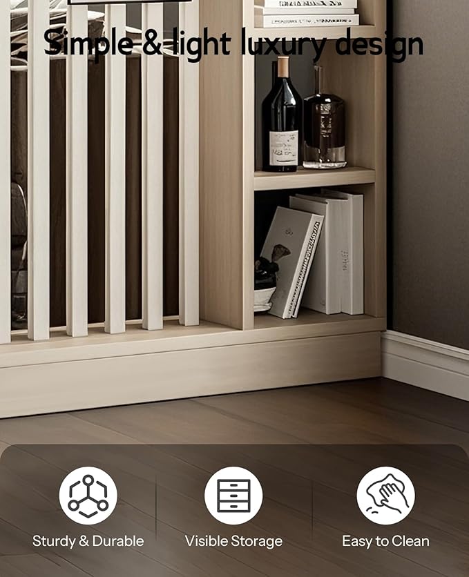 Wall Room Divider, Storage Cabinet Storage Display with Shelves, Modern Freestanding Wood Room Divider Screen, Wall Privacy Screens for Home Decorative (Beige+White,55" L x 9.5" W x 79.5" H)